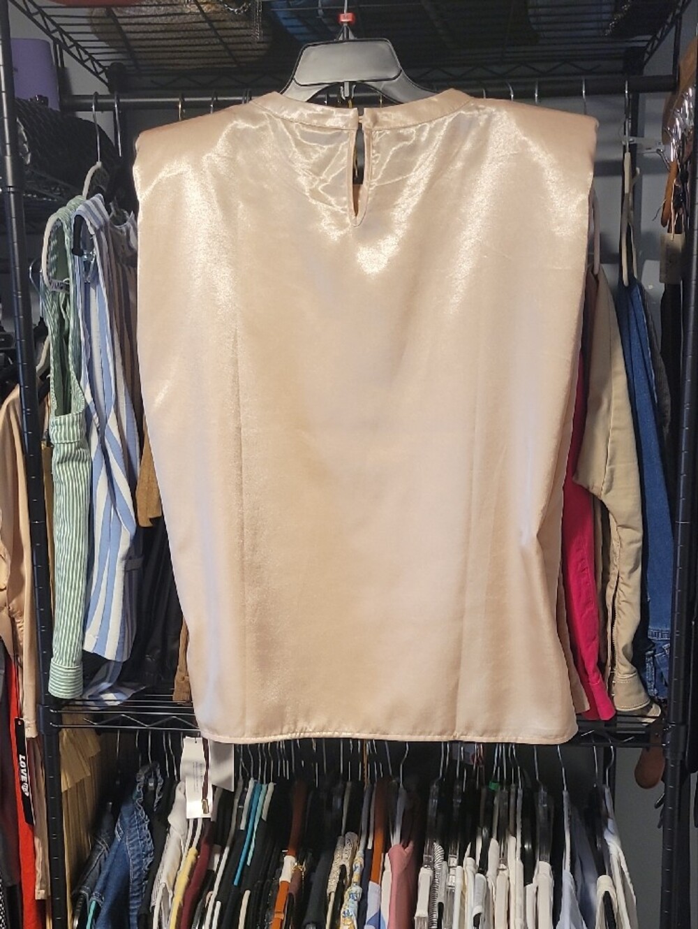 Strut And Bolt Satin Sleeveless Shell Top in Light Champagne - Picture 4 of 5